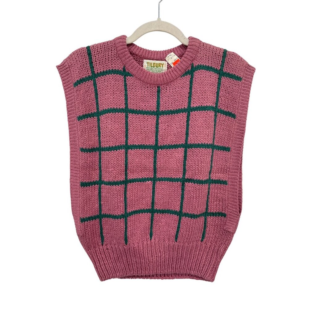 80s Vintage Tilbury Sweater Size Small Crewneck Pink Green Staple Deadstock NEW